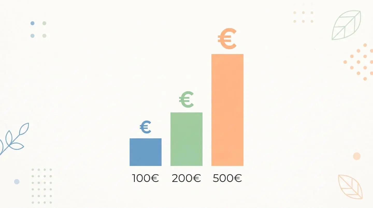 Graphique comparant les frais annuels pour des investissements de 100 €, 200 € et 500 €.